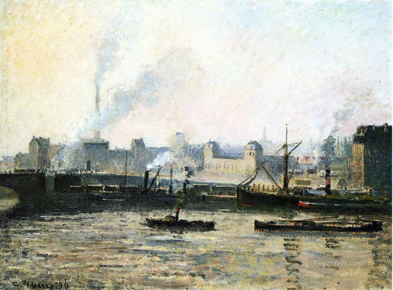 the saint sever bridge at rouen fog 1896 Camille Pissarro Landscapes brook Oil Paintings